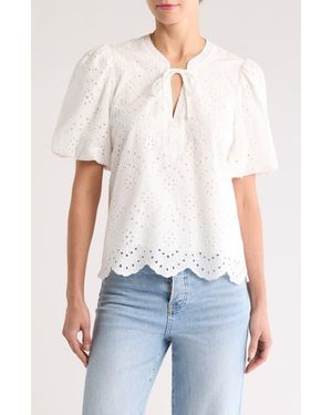 Gibsonlook Eyelet Bubble Sleeve Top - White