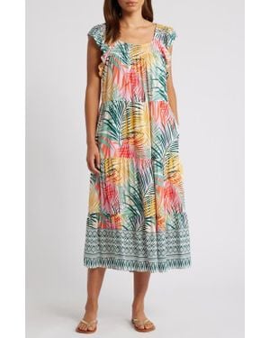 Beach Lunch Lounge Flutter Sleeve Smocked Sundress - Multicolor