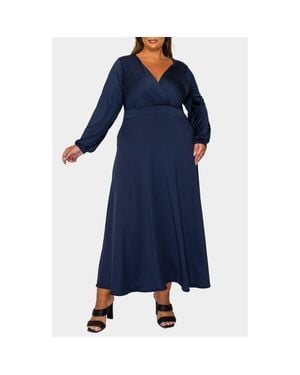 L I V D Sophia Surplice Neck Long Sleeve Satin Maxi Dress - Blue