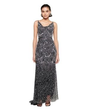 Beauut Occasion Embellished Sequin Beaded Cowl Neck Evening Dress - White