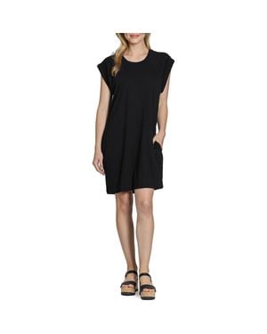Apny Raglan Cap Sleeve Cotton Shift Dress - Black