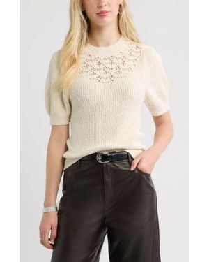 Treasure & Bond Pointelle Short Sleeve Cotton Sweater - Black