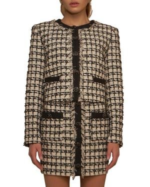 Endless Rose Premium Fringe Metallic Tweed Crop Jacket - Multicolor