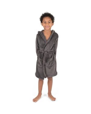 Leveret Kids Fleece Hooded Robe, Solid Colors - Gray