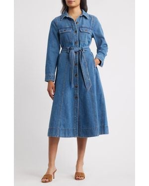 Wit & Wisdom Tie Waist Long Sleeve Denim Maxi Dress - Blue