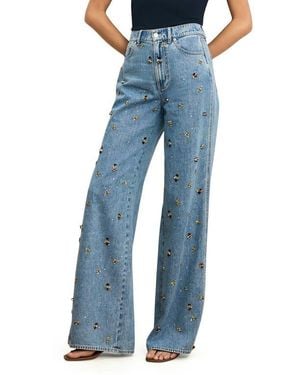 Veronica Beard Kasey Embellished Wide Leg Jeans - Blue
