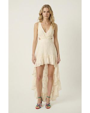 Modenaire High-Low Ruffle Hem Cutout Dress - Natural