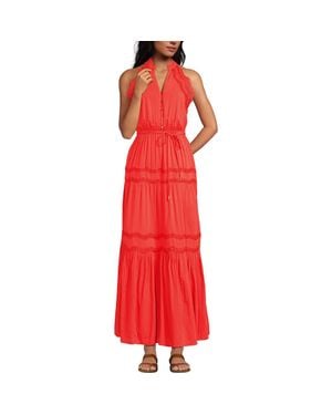 Lands' End Cotton Voile Halter Tiered Maxi Dress