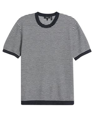 Theory Kolben Stripe Linen & Cotton Blend T-Shirt - Blue