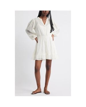 Treasure & Bond Embroidered Sheer Long Sleeve Minidress - White
