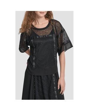 DKNY Flowy Leopard Mesh Boxy Top - Black