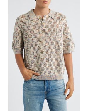 Corridor NYC Cable Lace Open Knit Polo Sweater - Natural