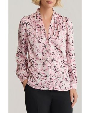 Kasper Print Pleated Shoulder Top - Pink