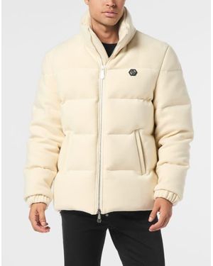 Philipp Plein Puffer Jacket With Embroidery Plein Hotel - Natural