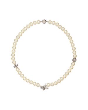 Tory Burch Moondance Pavé Flower & Faux Pearl Necklace - White
