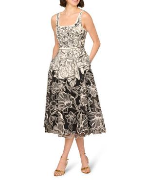 Aidan Mattox by Adrianna Papell Embroidered Organza Midi Dress - Multicolor