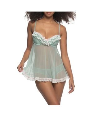 Black Bow 'Ruffles Galore' Underwire Chemise & Hipster Briefs - Gray