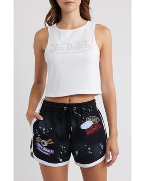 Von Dutch Rhinestone Logo Rib Jersey Tank - White