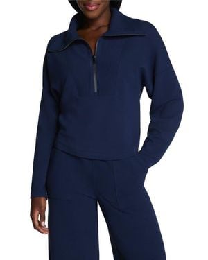 Spanx Airessentials French Rib Quarter Zip Pullover - Blue