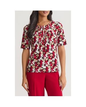 Kasper Pleat Neck Top - Red