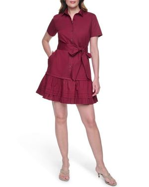 Eliza J Short Sleeve Cotton Shirtdress - Red