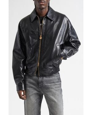 Versace Python Embossed Leather Jacket - Black