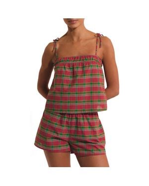 Etam Vagabonde Plaid Cotton Pajama Camisole - Red