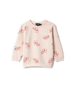 Puddles Boy Stamp Print Long Sleeve French Fleece Sweatshirt - Pink