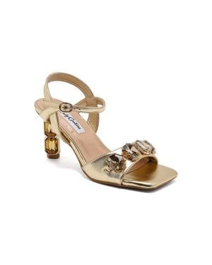 Lady Couture Double Jewel Heel Slingback With Large Stones Oornament Sandal - Metallic