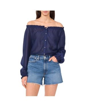 Two By Vince Camuto Off The Shoulder Long Sleeve Button-Up Top - Blue