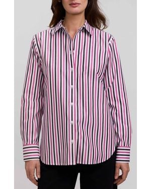 Foxcroft Meghan Stripe Cotton Button-Up Shirt - Red