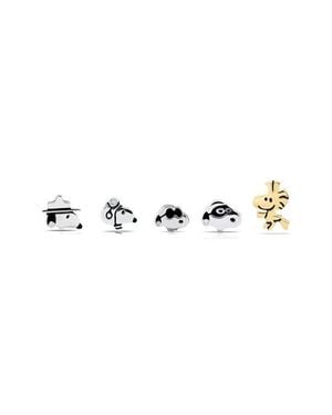 Crislu X Peanuts Snoopy & Woodstock Set Of 5 Assorted Single Stud Earrings - Multicolor