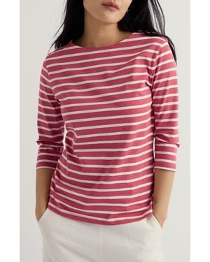 Seasalt Cornwall Sailor Stripe Three Quarter Sleeve Organic Cotton T-Shirt - Red