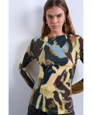 TOPSHOP Abstract Print Boat Neck Top - Multicolor