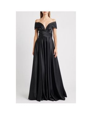 Sonya Moda Elara Plunge Neck Satin Gown - Black