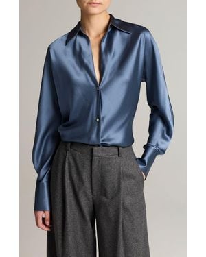 Vince Silk Button-Up Shirt - Blue