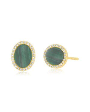 EF Collection Malachite Cabochon & Diamond Halo Stud Earrings - Green