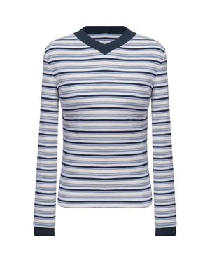 Be Positive Striped Overlap V-Neck Contrast Cuff Top - Blue