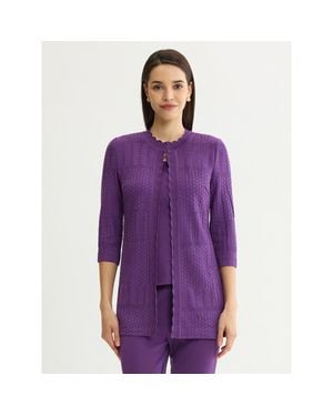 Misook Heritage Scallop Trim Tonal Knit Jacket - Purple
