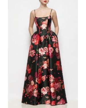 The Dessy Group Jillian Floral Satin Twill Gown - Red