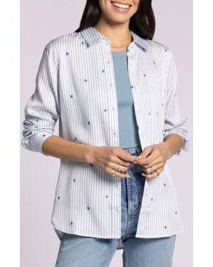 Thread & Supply Bae Stripe Embroidered Button-Up Shirt - Gray