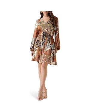 Marciano Gwenda Long Sleeve Mixed Print Dress - Brown
