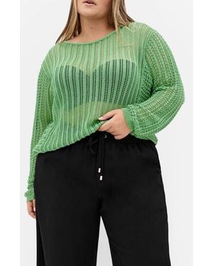 City Chic Slouch Open Stitch Sweater - Green