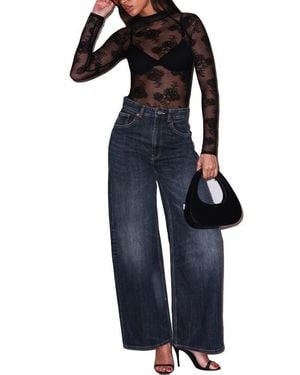 Fleur du Mal High Neck Lace Bodysuit - Blue