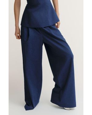De Loreta Panca High Waist Wide Leg Cotton Pants - Blue