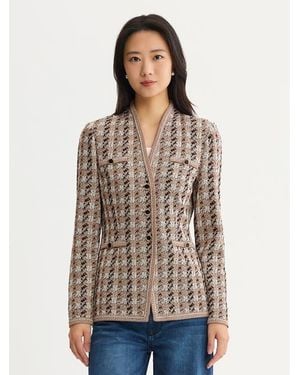 Misook Tailored Houndstooth Tweed Knit Jacket - Brown