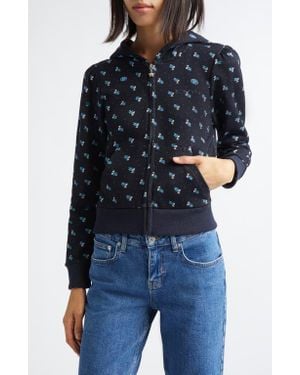 Sandy Liang Cardomom Floral Print Full Zip Hoodie - Black