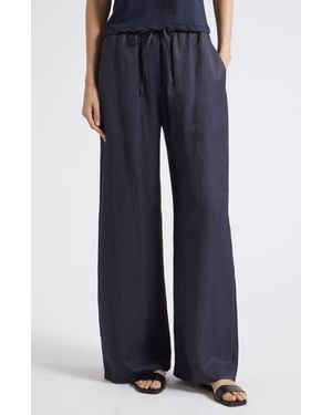 Leset Daniel Wide Leg Linen Blend Drawstring Pants - Blue