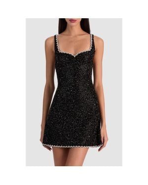 Alice + Olivia Eve Beaded Sweetheart Neck Minidress - Black