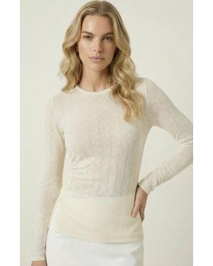 Modenaire Long Sleeve Fitted Side Button Knit Top - Natural